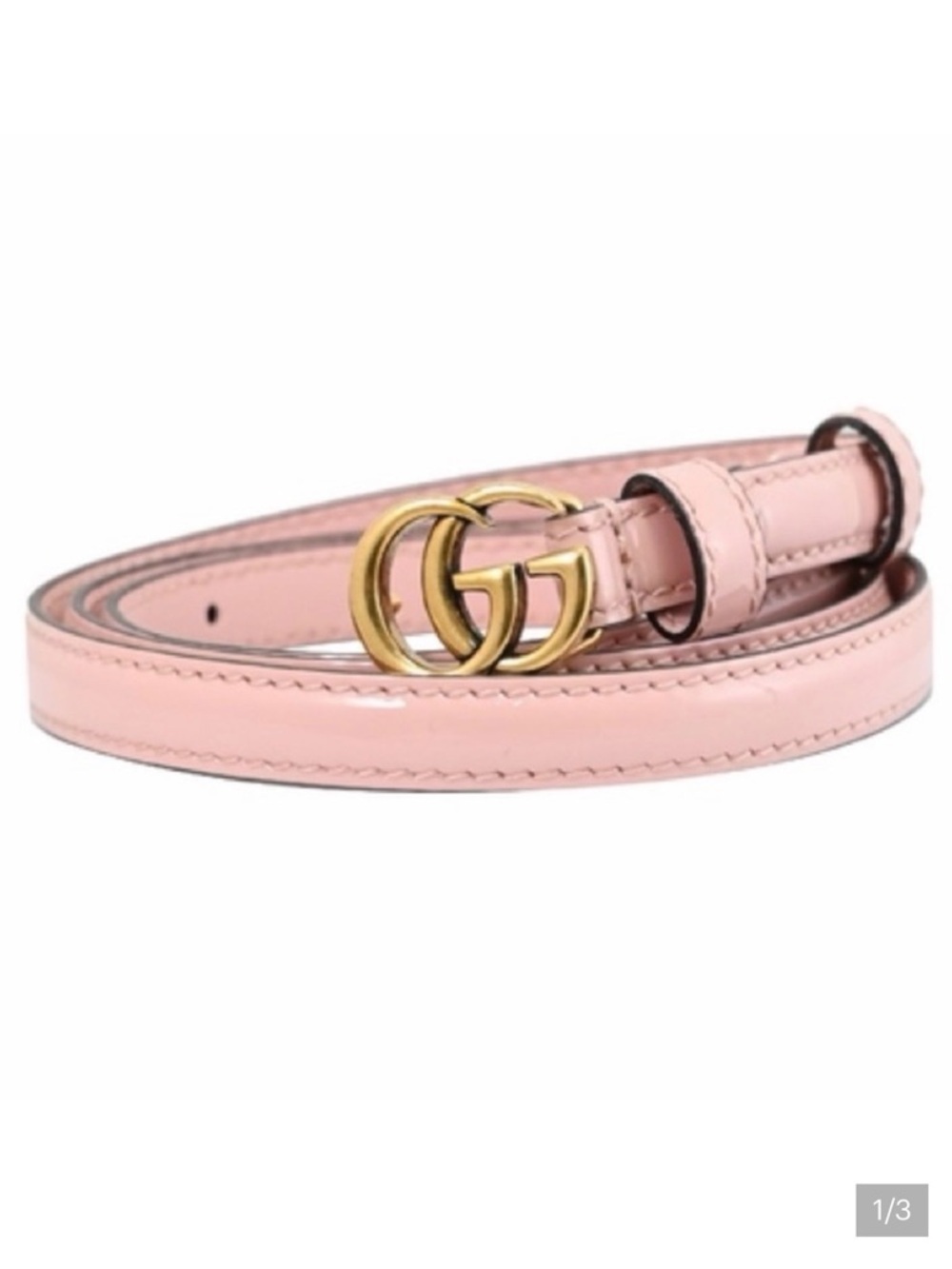 Gucci Slim Patent Leather Belt in Pale Pink with Gold Double G - Picture 2 of 11